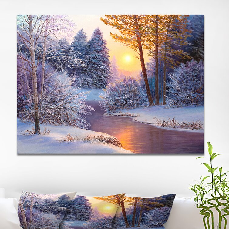 Winter Forest in River Painting Print